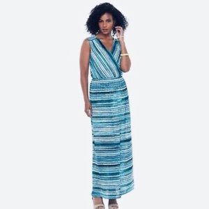 APT. 9, Blue, white and black striped maxi dress, size XL